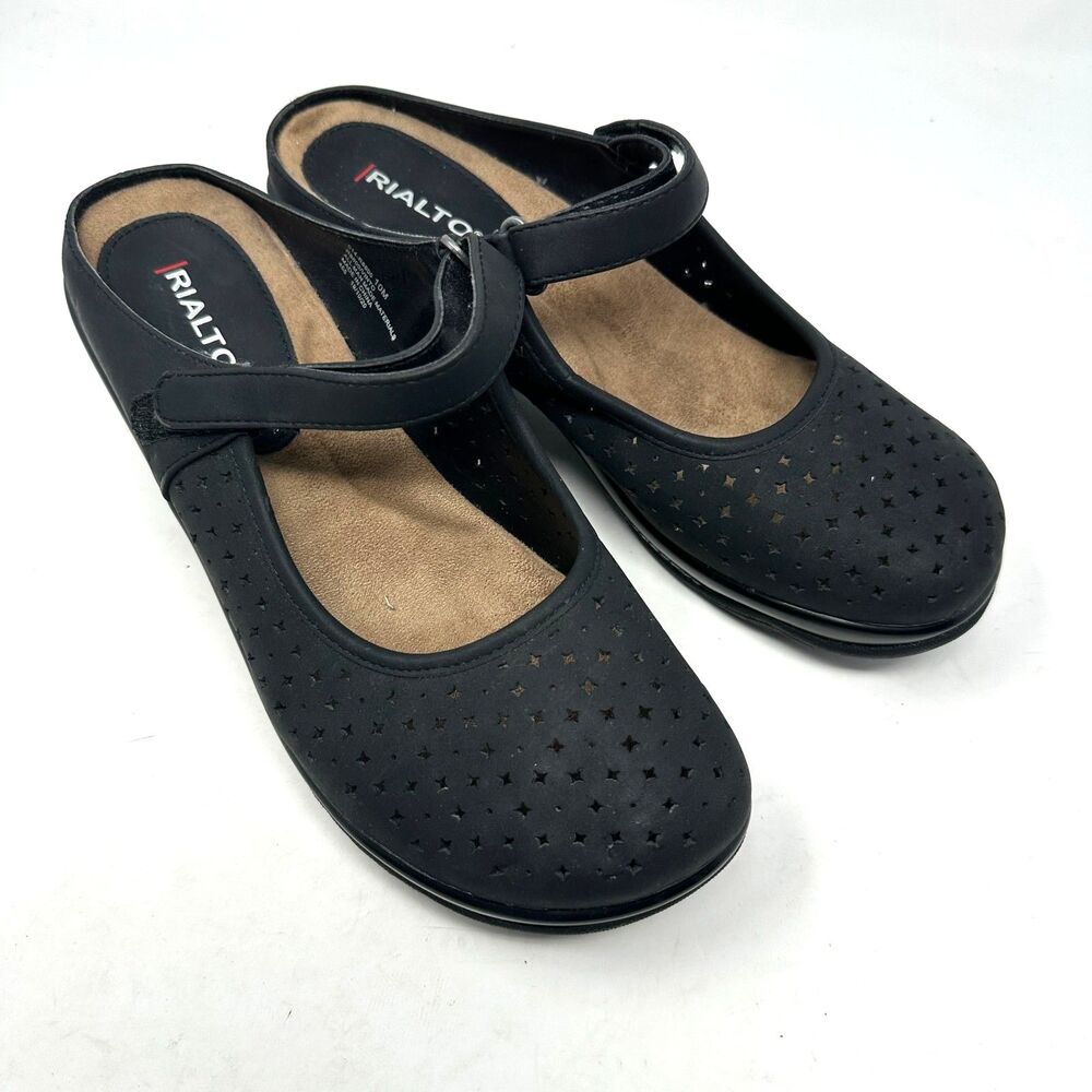 Rialto Black Vegan Maryjane Slip On Mules with Star Cutouts Size‎ 10M